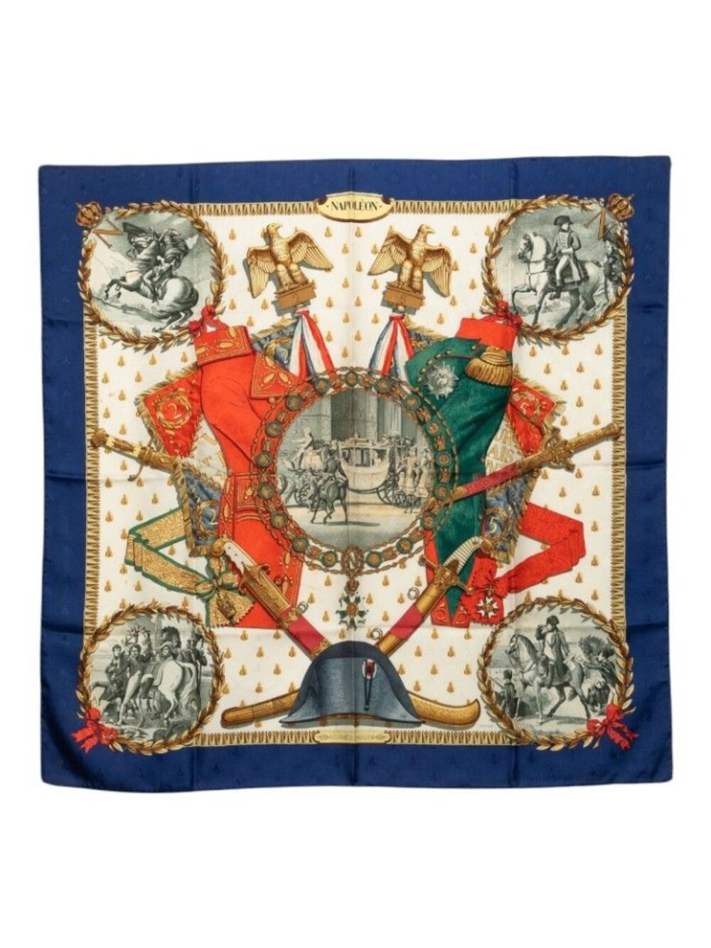 Hermes Carre 90 Napoleon Scarf Navy Multicolor Silk